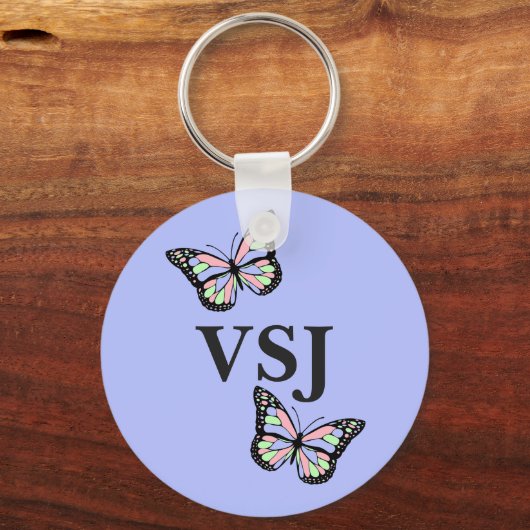 Paars met butterflies en monogram sleutelhanger (Voorkant)