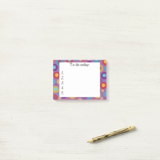 Paars met kleurrijke Stippen Post it Note (Op bureau)