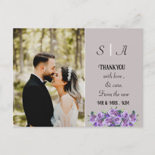 paars minimaal Zachtgrijs en Zwart Foto Bedankt Briefkaart