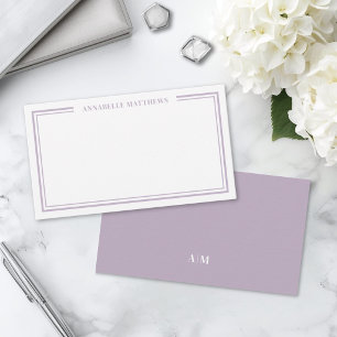 Paars Minimalistisch Initiaal Naam Monogram Notitiekaartje
