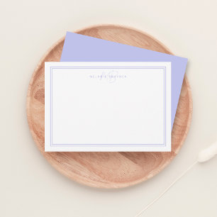 Paars minimalistisch monogram aan de rand van het notitiekaartje
