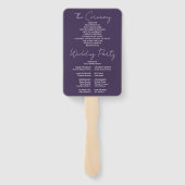 Paars Minimalistisch Script Huwelijksprogramma Handwaaier (Achterkant)