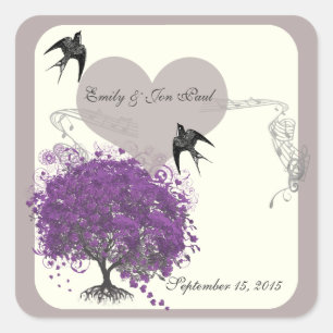 Paars-Mink Heart Leaf Tree Weddings Vierkante Sticker