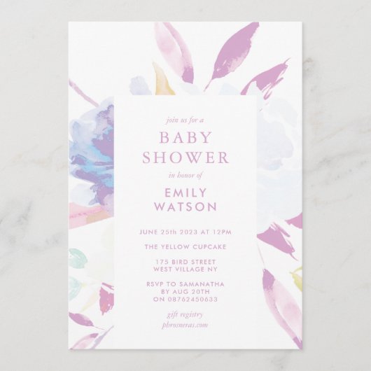 Paars modern Baby shower Waterverf Kaart (Voorkant)