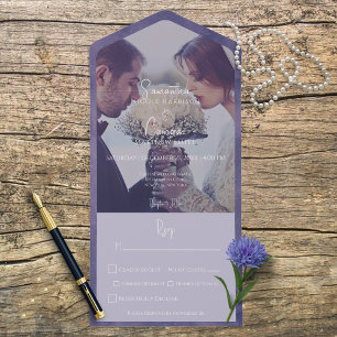 Paars modern fotodiner all in one uitnodiging