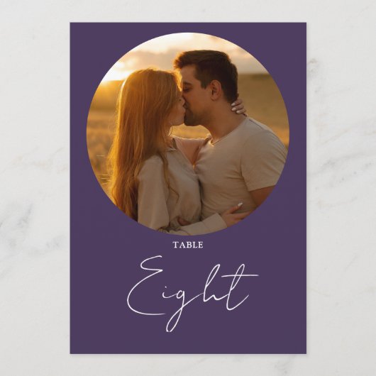 Paars Modern Minimalistisch Script Tafelnummer (Voorkant)