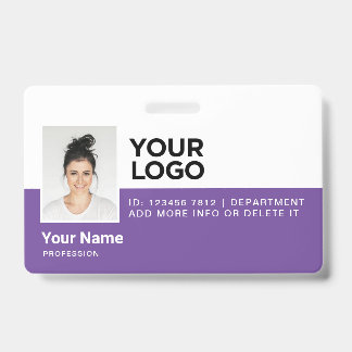 Paars Modern Personeel Foto ID Beveiliging Badge