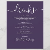 Paars modern script huwelijksdrankenmenu flyer (Voorkant)