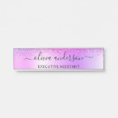 Paars monogram Glitter Sparkle Girly Script Deurbordje (Voorkant)