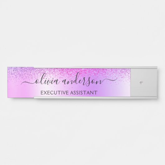 Paars monogram Glitter Sparkle Girly Script Deurbordje (Voorkant)