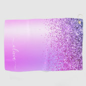 Paars monogram Glitter Sparkle Girly Script Golfhanddoek (Horizontaal)