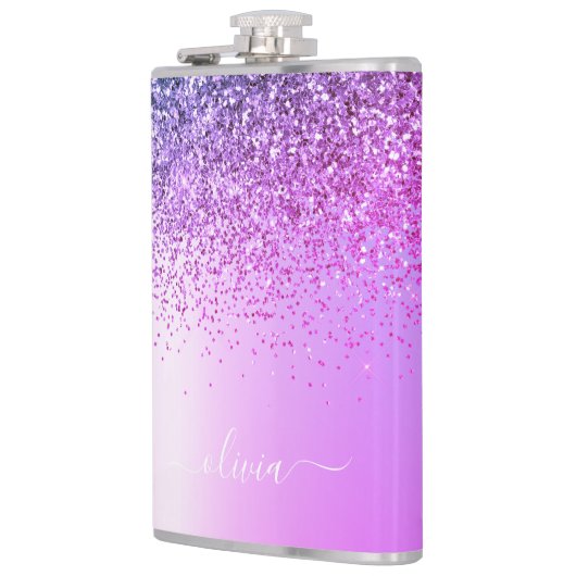 Paars monogram Glitter Sparkle Girly Script Heupfles (Links)