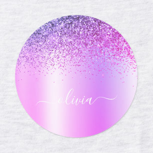Paars monogram Glitter Sparkle Girly Script Labels