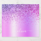 Paars monogram Glitter Sparkle Girly Script Likeurfles Etiket (Enkel label)