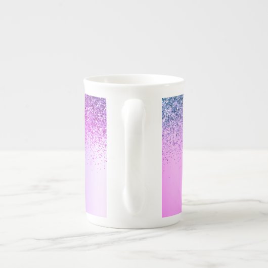 Paars monogram Glitter Sparkle Girly Script Porselein Kop (Achterkant)