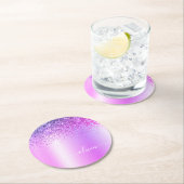 Paars monogram Glitter Sparkle Girly Script Ronde Kartonnen Onderzetter (Insitu)