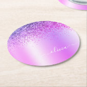 Paars monogram Glitter Sparkle Girly Script Ronde Kartonnen Onderzetter (Gebogen)