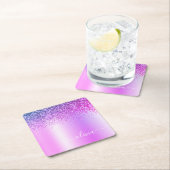 Paars monogram Glitter Sparkle Girly Script Vierkante Kartonnen Onderzetter (Insitu)
