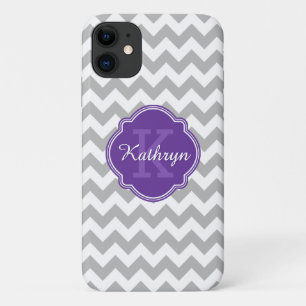 Paars monogram grijze Chevron Pattern iPhone 11 Hoesje