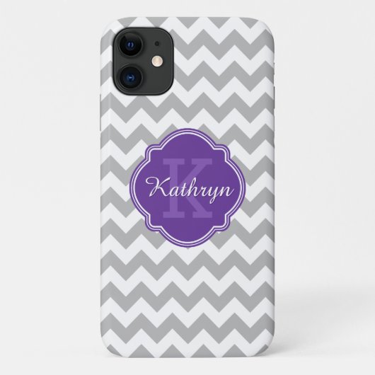 Paars monogram grijze Chevron Pattern Case-Mate iPhone Case (Achterkant)