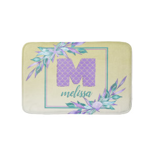 Paars Monogram Mermaid Scales Waterverf Ombre Badmat