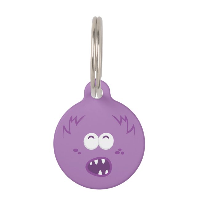 Paars Monster Face Dog Label Huisdierpenning (Voorkant)
