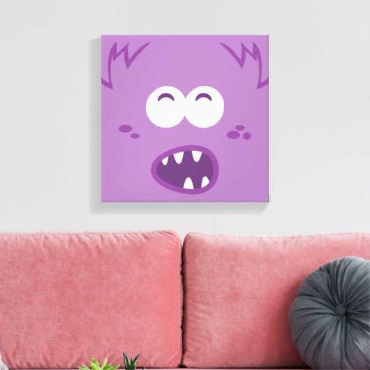 Paars Monster Face Wrapped Canvas (Insitu (Woonkamer))