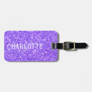 Paars mousserend glitterpatroon bagagelabel