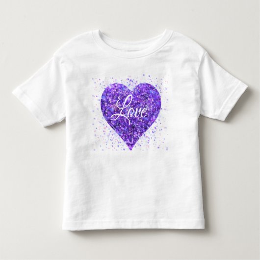 Paars mousserend hart, liefje glitter valentijn kinder shirts (Voorkant)