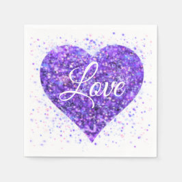 Paars mousserend hart, liefje glitter valentijn servet