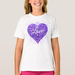 Paars mousserend hart, liefje glitter valentijn t-shirt