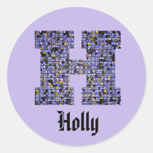 Paars mozaïekGlas in lood, letter H Monogram Ronde Sticker
