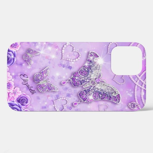 Paars n Roze Butterflies en Harten Case-Mate iPhone Case (Achterkant (horizontaal))