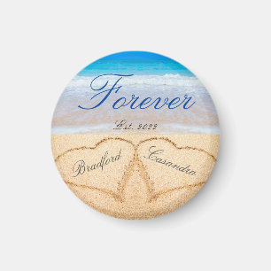 Paar's Names in Hearts in Zand kustgeheugen Magneet