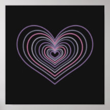 Paars Neon Hart Muurkunst Poster