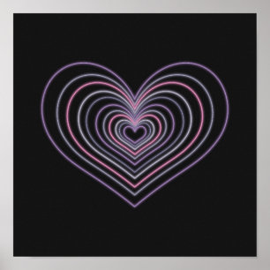 Paars Neon Hart Muurkunst Poster