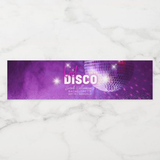 Paars Neon Roze Laatste Disco Meidenavond Waterfles Etiket (Enkel label)
