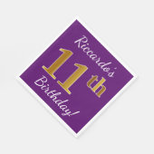 Paars, Nep Goud 11e Verjaardag + Aangepaste Naam Servetten (Hoek)