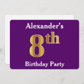Paars, Nep Goud 8e Verjaardagsfeestje + Aangepaste Kaart (Voorkant / Achterkant)
