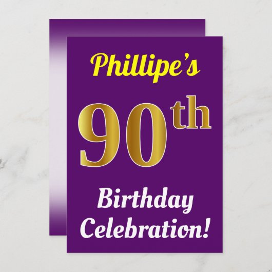 Paars, Nepgoud 90ste verjaardagsviering + naam Kaart (Voorkant / Achterkant)