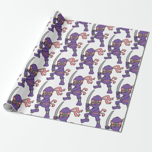 Paars Ninja Pattern Cadeaupapier (Uitgerold)
