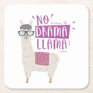 Paars No Drama Llama Vierkante Kartonnen Onderzetter