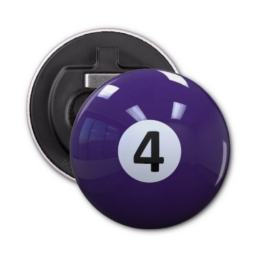 Paars nr. 4 Billiard Pool Ball Button Flesopener (Voorkant)