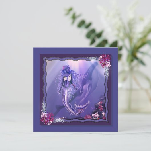 Paars Ocean Mermaid blanco kaart (Staand voorkant)