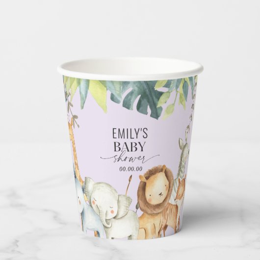 Paars oerwoud baby shower papieren bekers (Achterkant)