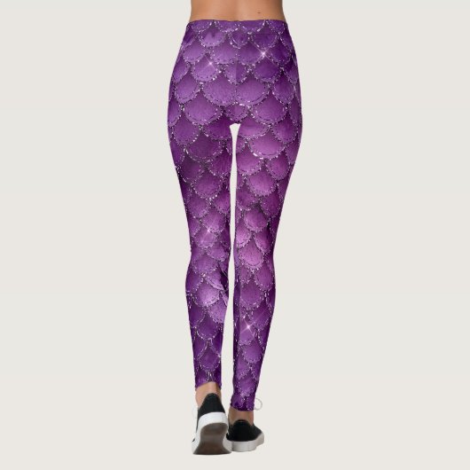 Paars Ombre Glam Mermaid Scales Patroon Leggings (Achterkant)