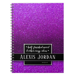 Paars Ombre Glitter Sparkles Black White Monogram Notitieboek