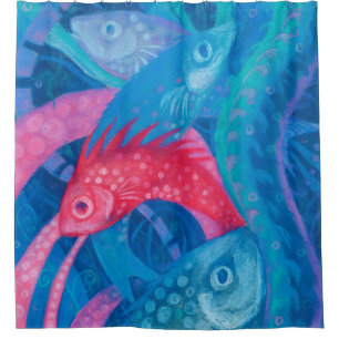 Paars, onderwater vissen Kunst Roze blauw schilder Douchegordijn