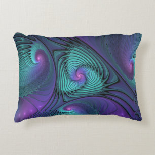 Paars ontmoet Turquoise modern abstract Fractal Ar Accent Kussen