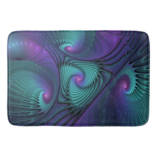 Paars ontmoet Turquoise Modern Abstract Fractal Ar Badmat (Voorkant)